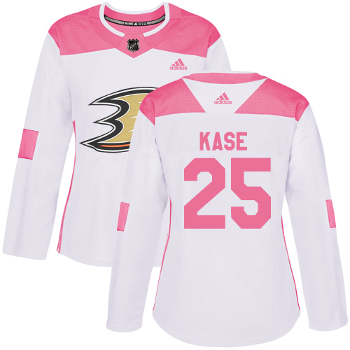 Adidas Ducks #25 Ondrej Kase White/Pink Authentic Fashion Women's Stitched NHL Jersey - Click Image to Close